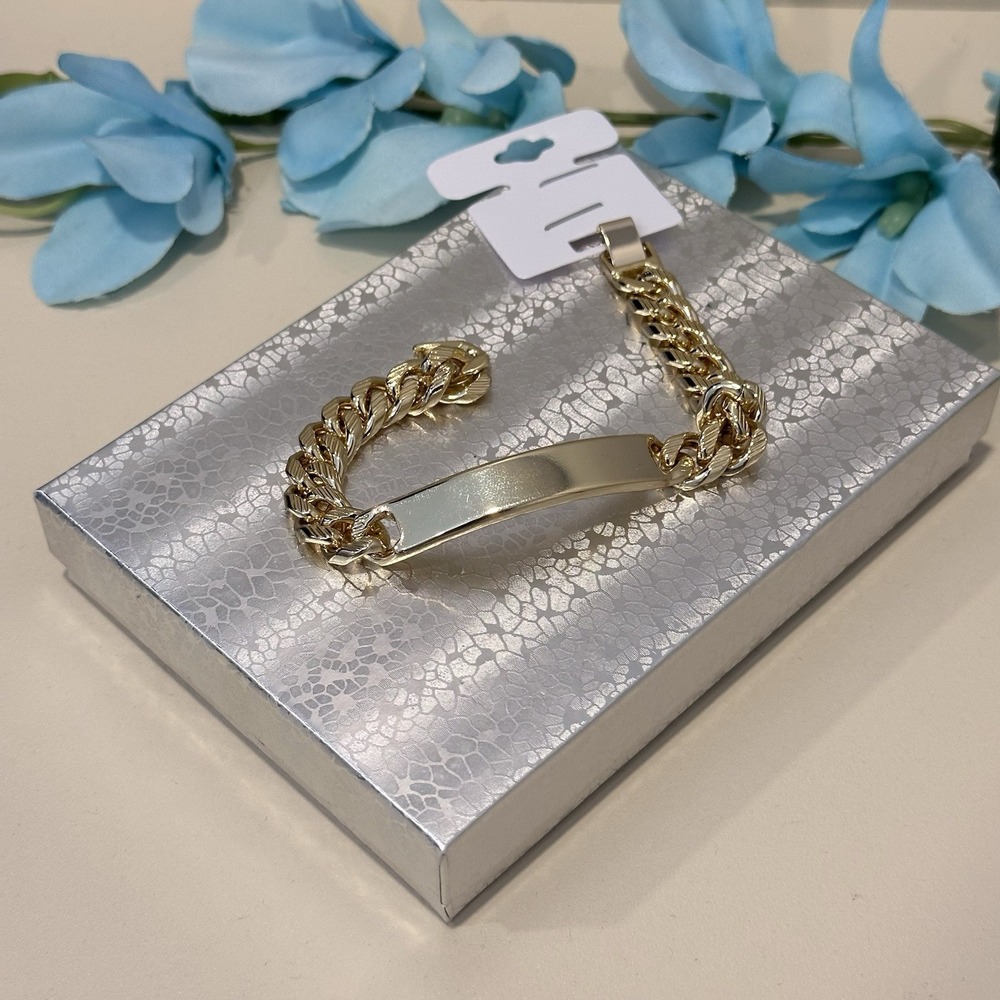 14K Gold Plated Men's Bracelet ID Cuban Link 8in‎